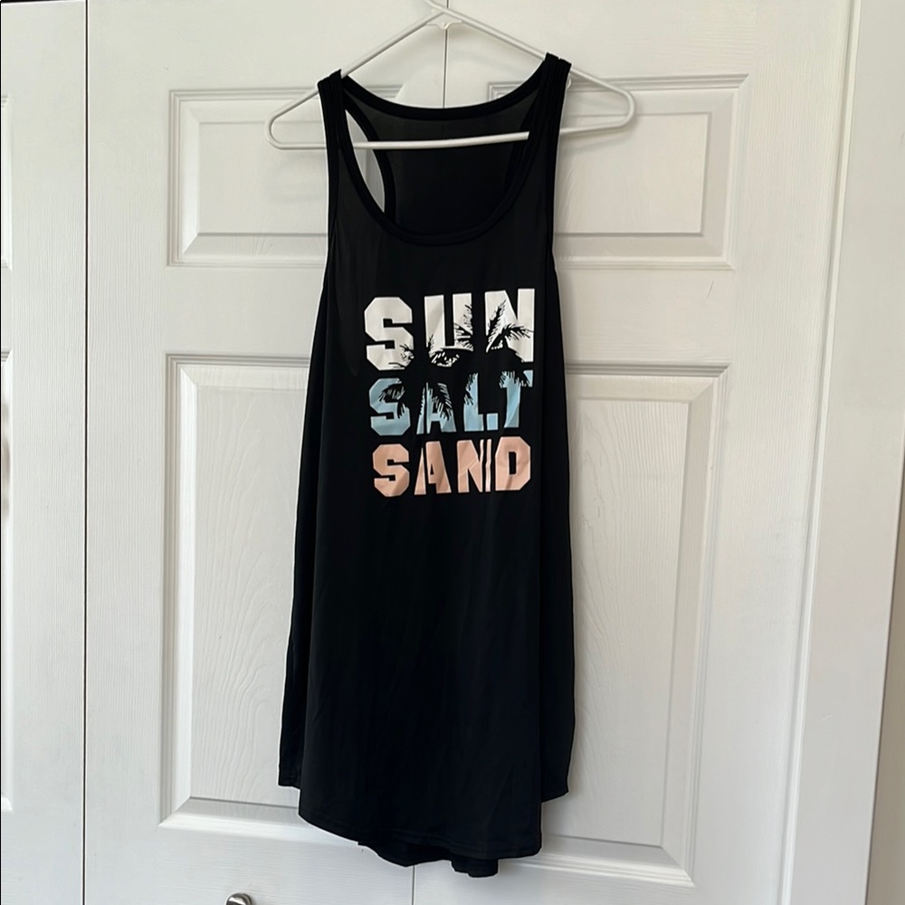 Black Swimsuit Coverup with Graphic Text